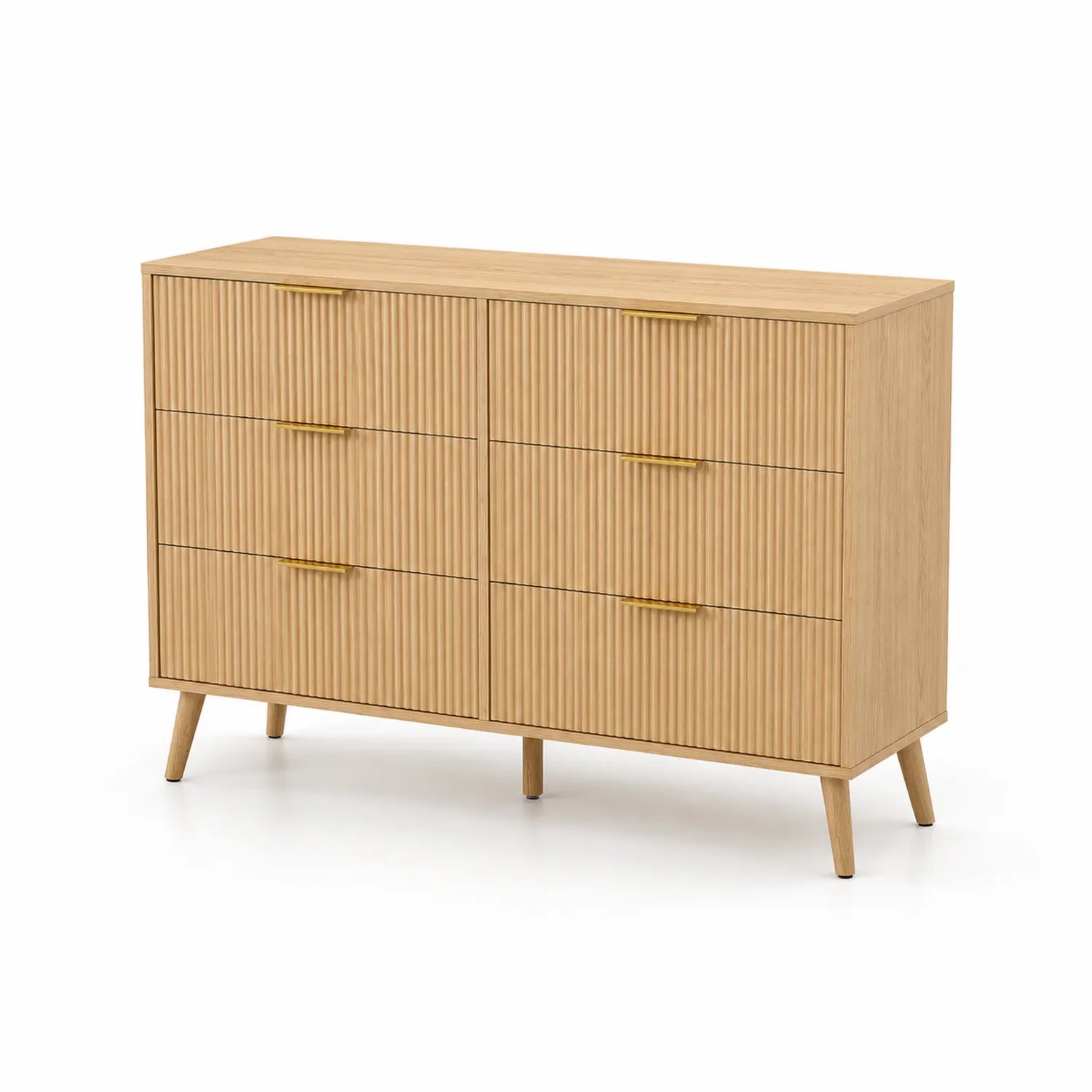 Cómoda de 6 cajones de madera de roble