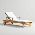Teak Wood Patio Recliner with Cushions - 200x70x35 cm - Natural/White Finish - Adjustable Outdoor Lounger
