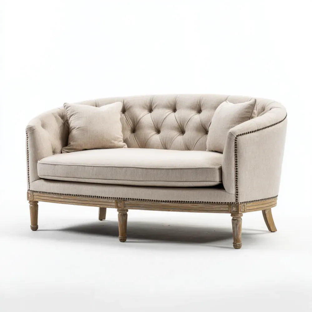Loveseat Sofa 145x85x88 cm Linen Upholstery - Beige - Classic Design