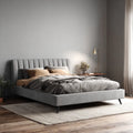 Double Bed Upholstered Fabric 200x160x100 cm - Light Grey - Modern Style