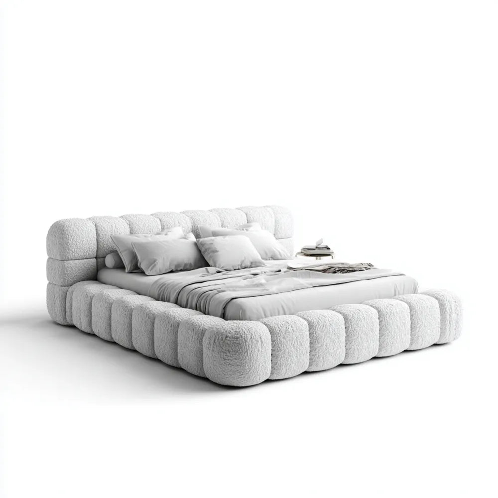 Double Bed Plush Upholstery 200x180x50 cm - White - Modern Design