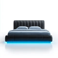 Double Bed 210x160x95 cm Faux Leather with LED Light Black - Modern Style